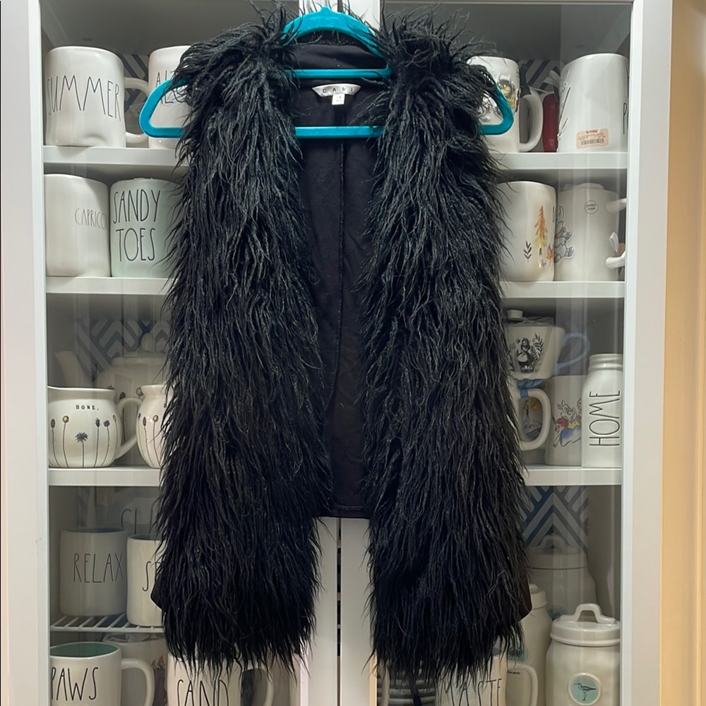 CAbi Black Faux Fur Vest
